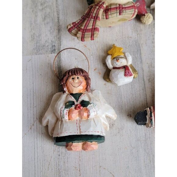 Rustic variety Angel Santa Claus snowman ornament Xmas unique set - Picture 2 of 11